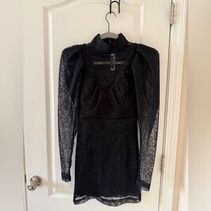 rotate birger christensen high neck black lace dress